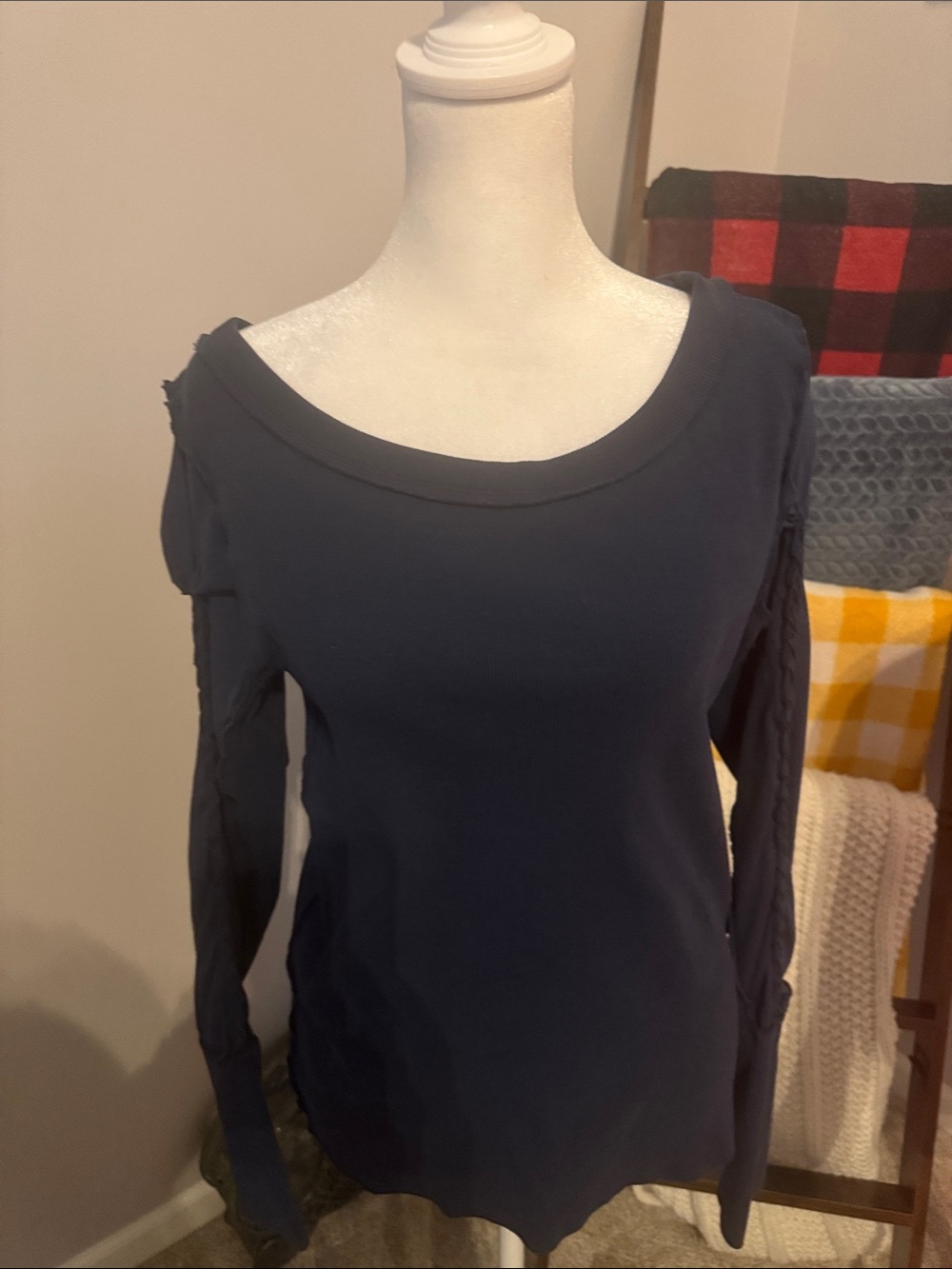 We The Free Navy Scoop Neck Long Sleeve Top